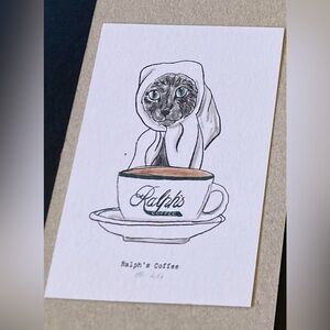 Silly Sketched Pets Ralph’s Coffee Cat Mini Print - NYC Vending (not Inciardi)